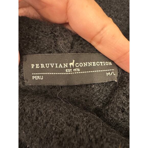 Peruvian Connection Womens Wool Black Thick Long Open Hooded Cardigan Pocket M/L - Picture 9 of 9